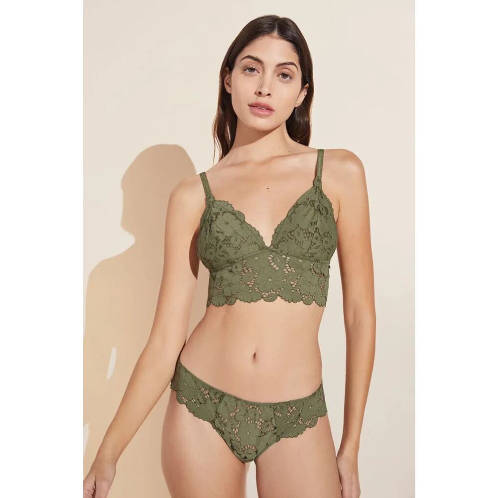 Eberjey Womens Naya Longline Bralette Stretch-Lace Pullover Olive Size XL NWT
